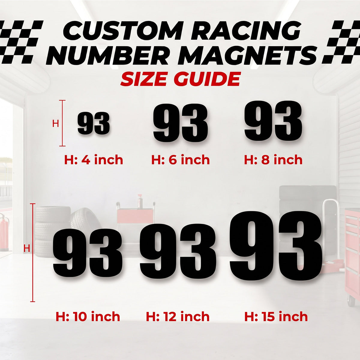Custom Die-Cut Racing Number Magnets (Set of 2) – Reusable Contour-Cut Track Day Magnetic Numbers (4" to 15" Height) (RCNUM007)