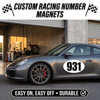 Classic Black & White Custom Oval Racing Number Magnets (No Outline) - Reusable Track Day Magnetic Door Plates 6" to 14" Height (Set of 2) (RCNUM008)