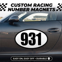 Custom Oval Racing Number Magnets with Black Outline (Set of 2) – Reusable Track Day Oval Magnetic Door Plates (6" to 14" Height) (RCNUM008B)