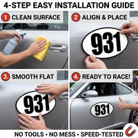 Classic Black & White Custom Oval Racing Number Magnets with Black Outline - Reusable Track Day Magnetic Door Plates 6" to 14" Height (Set of 2) (RCNUM008B)