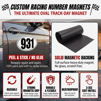 Classic Black & White Custom Oval Racing Number Magnets with Thin Black Outline - Reusable Track Day Magnetic Door Plates 6" to 14" Height (Set of 2) (RCNUM008T)