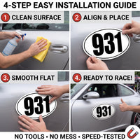 Classic Black & White Custom Oval Racing Number Magnets with Thin Black Outline - Reusable Track Day Magnetic Door Plates 6" to 14" Height (Set of 2) (RCNUM008T)