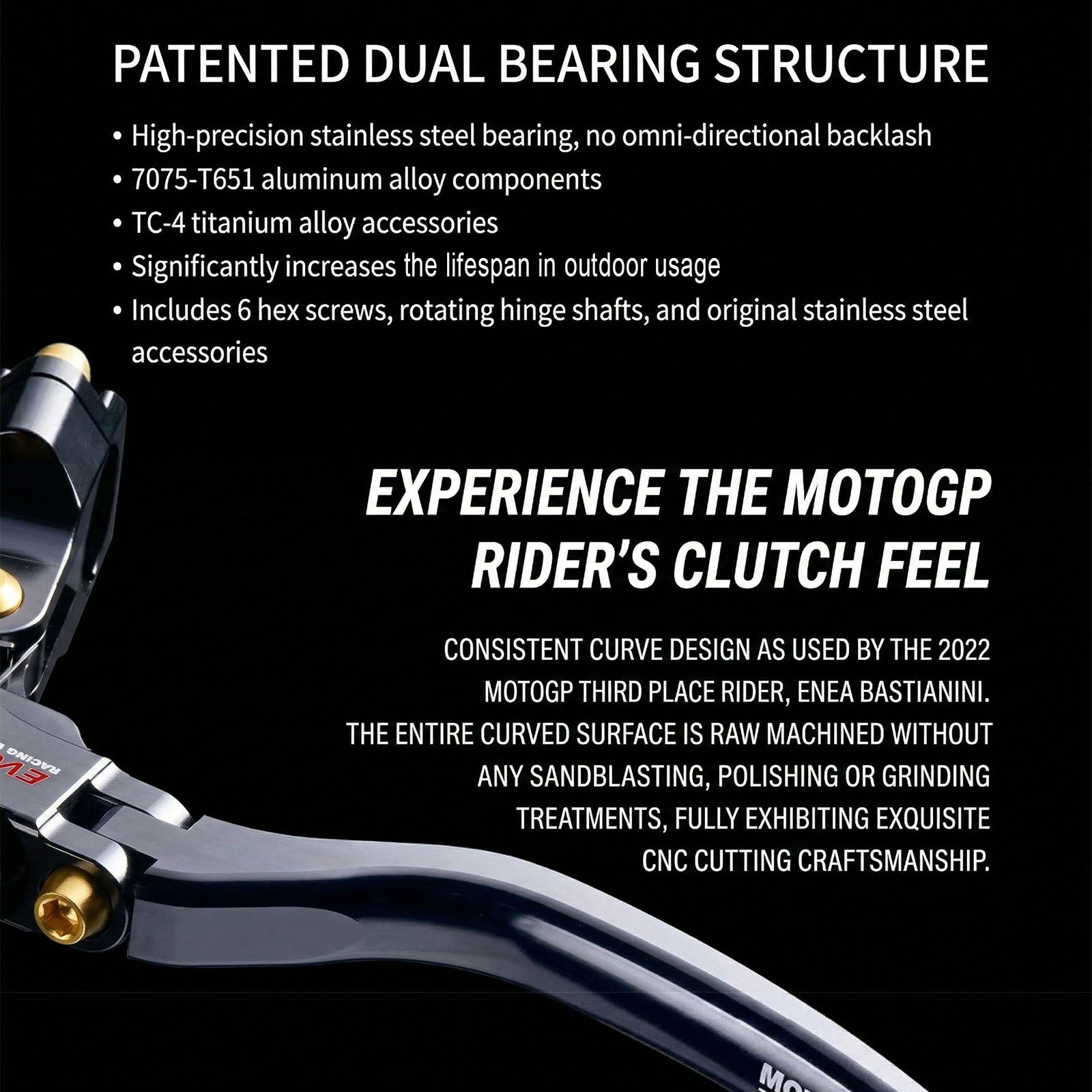 Moto-Tron lightweight racing folding clutch lever for Triumph Street Triple 765 R S RS motorcycle, detailed close-up view