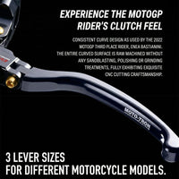 Moto-Tron lightweight racing folding clutch lever for Yamaha MT09, FZ6, XSR700, YZF R6, and R7 motorcycles, detailed close-up.