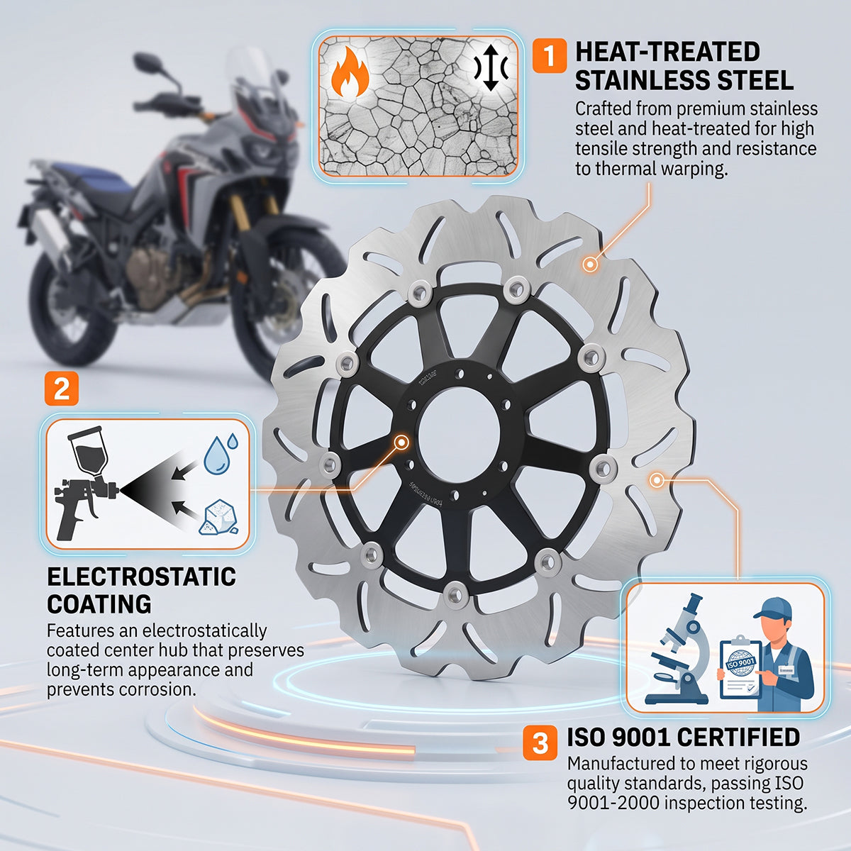 Floating Front Brake Disc Rotor for Honda CRF1000L / CRF1100L Africa Twin (2016-2021) – Black Hub