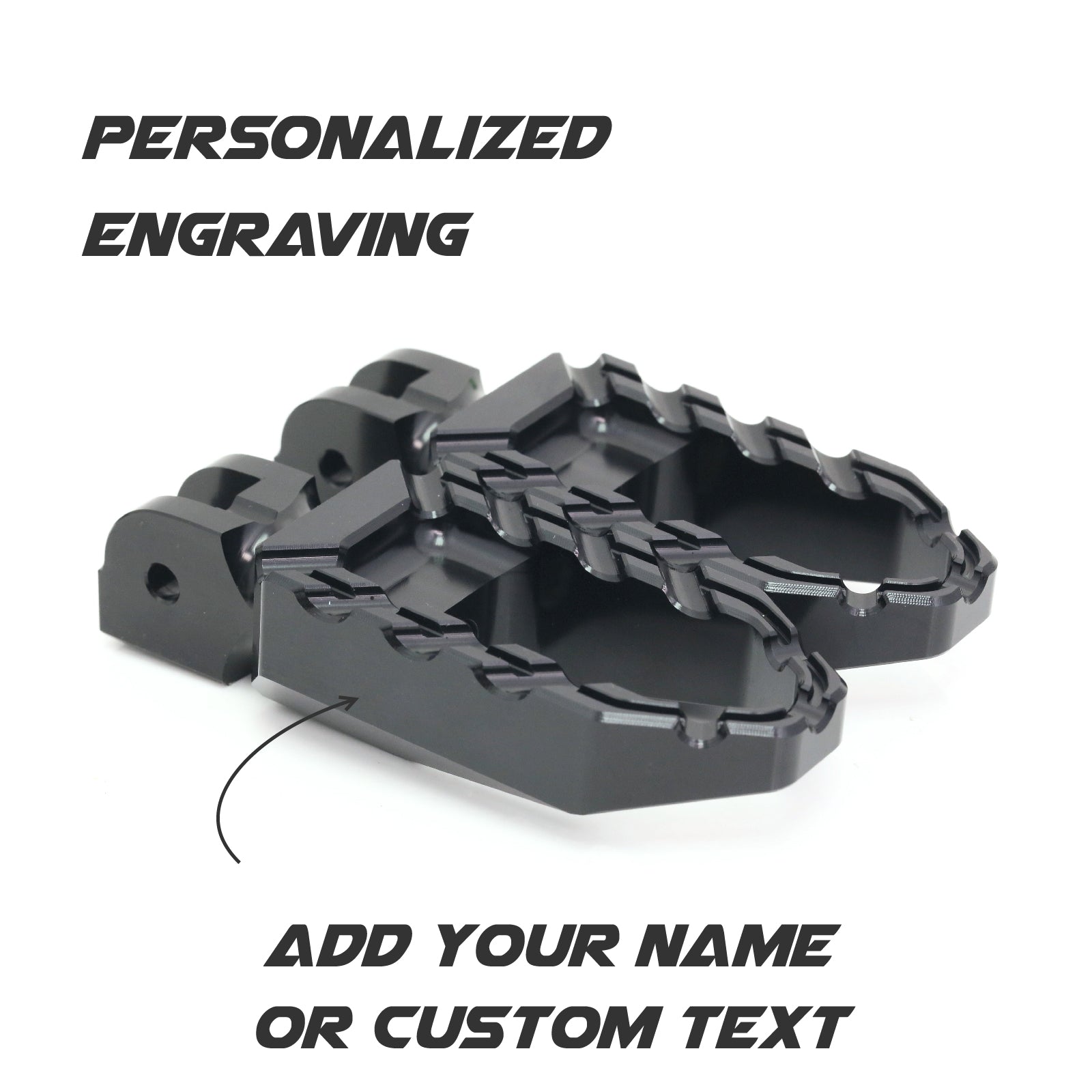 MC Motoparts Custom Engraved Name BUZZ FRONT / REAR Wide Foot Pegs - Personlization Footpegs