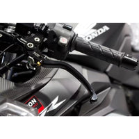 Moto-Tron lightweight racing clutch lever installed on Ducati SuperSport, Scrambler, and Multistrada motorcycle handlebars.