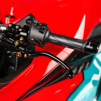 Moto-Tron lightweight racing clutch lever installed on CFMOTO 450SR, 700CLX, or 800MT motorcycle for enhanced control and performance.
