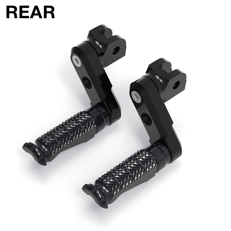 Rear 50mm adjustable foot pegs for Triumph Scrambler Bonneville EFI T100 by MC Motoparts, showing the metallic peg with mounting hardware.