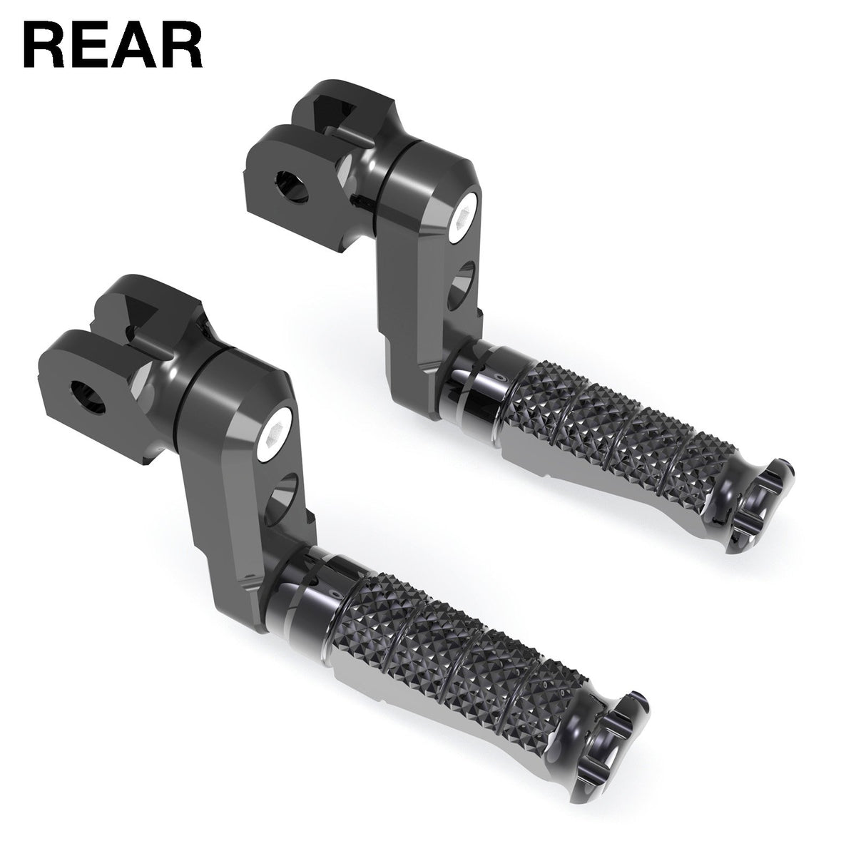 Kawasaki Ninja ZX-4RR rear 50mm adjustable foot pegs by MC Motoparts, shown mounted on motorcycle with detailed metal finish.