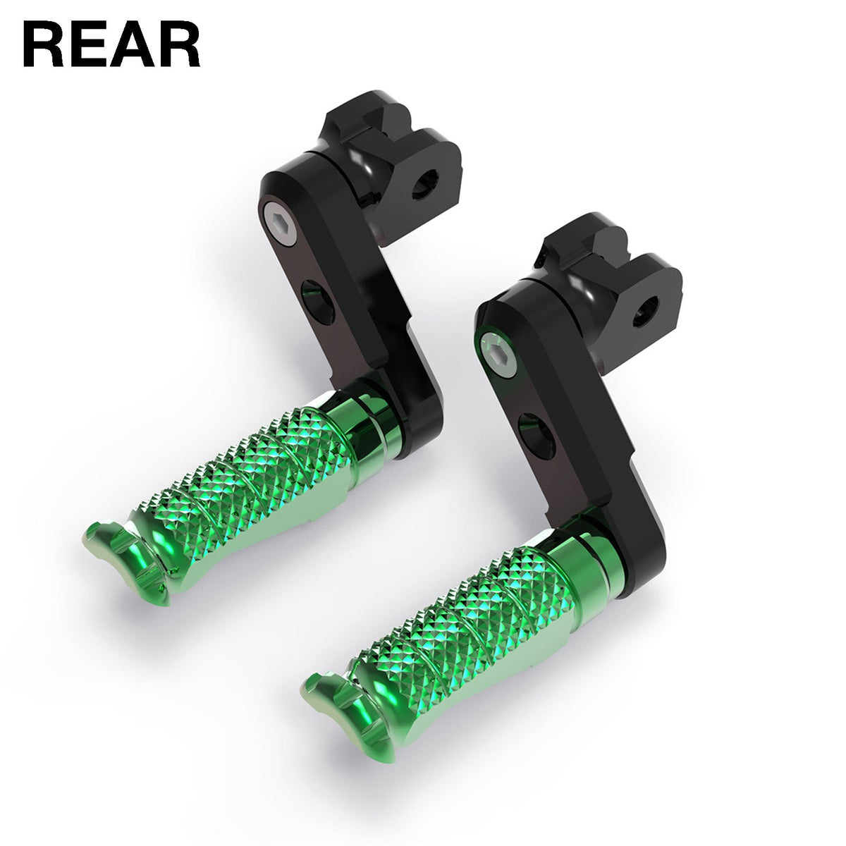 Rear 50mm extension foot pegs for Kawasaki ZH2 and ZX-10R Ninja, black MC Motoparts R-FIGHT motorcycle foot pegs.
