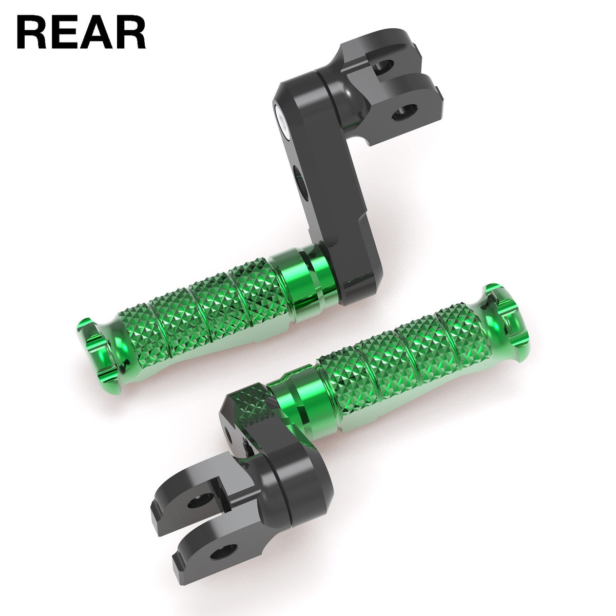 Rear 50mm adjustable extension foot pegs for Honda CBR1000RR-R, CB125R, Rebel 500 from MC Motoparts, shown mounted on motorcycle.