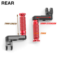 Rear 50mm extension foot pegs for Yamaha XMAX TMAX 530 by MC Motoparts, featuring adjustable R-FIGHT foot pegs for enhanced comfort.