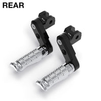 Rear 50mm extension foot pegs for Kawasaki ZH2 and ZX-10R Ninja from MC Motoparts, shown with detailed mounting features.