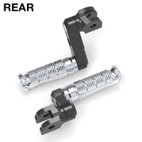 MC Motoparts 50mm extension rear foot pegs for Ducati 1198, 1299, 899 Panigale, showcasing the lower mounting and detailed finish.