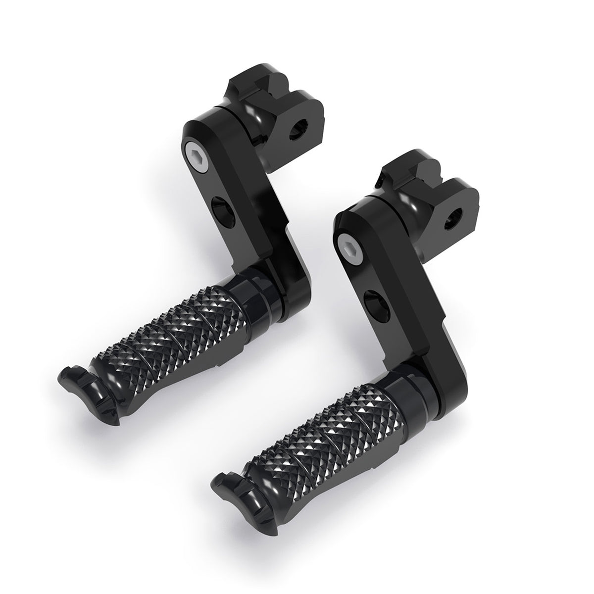 Front view of MC Motoparts 50mm extension foot pegs for Kawasaki ER6F, ER6N, Ninja 300, 250R motorcycle with adjustable design.