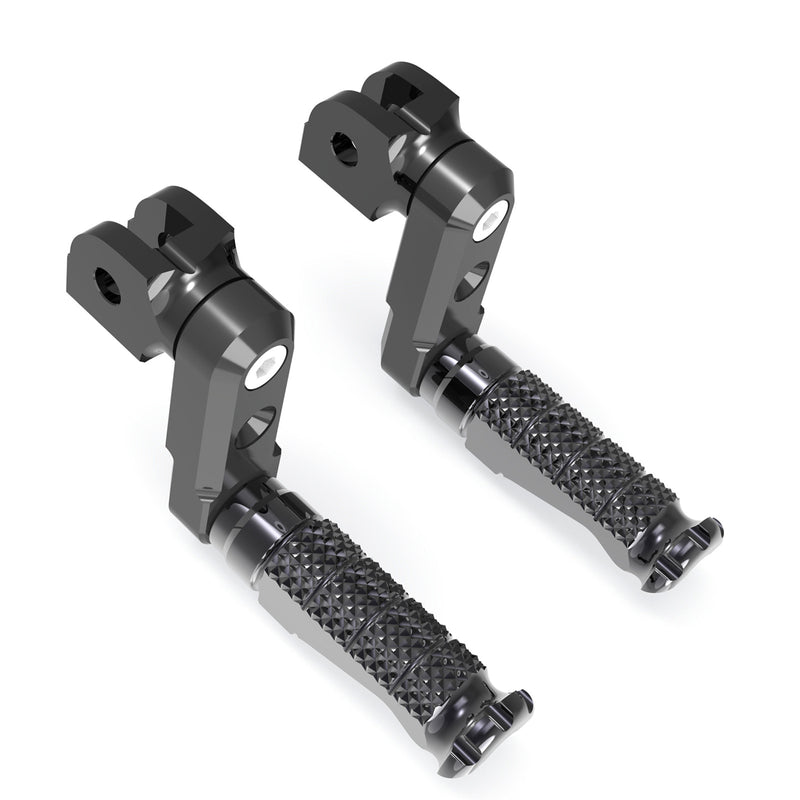 Front view of MC Motoparts 50mm extension foot pegs compatible with BMW S1000R, S1000RR, R1200GS, R-FIGHT motorcycle models.