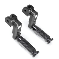 Front view of MC Motoparts 50mm extension foot pegs for Suzuki DL1000, DL650, GW250 with adjustable design and metal construction.