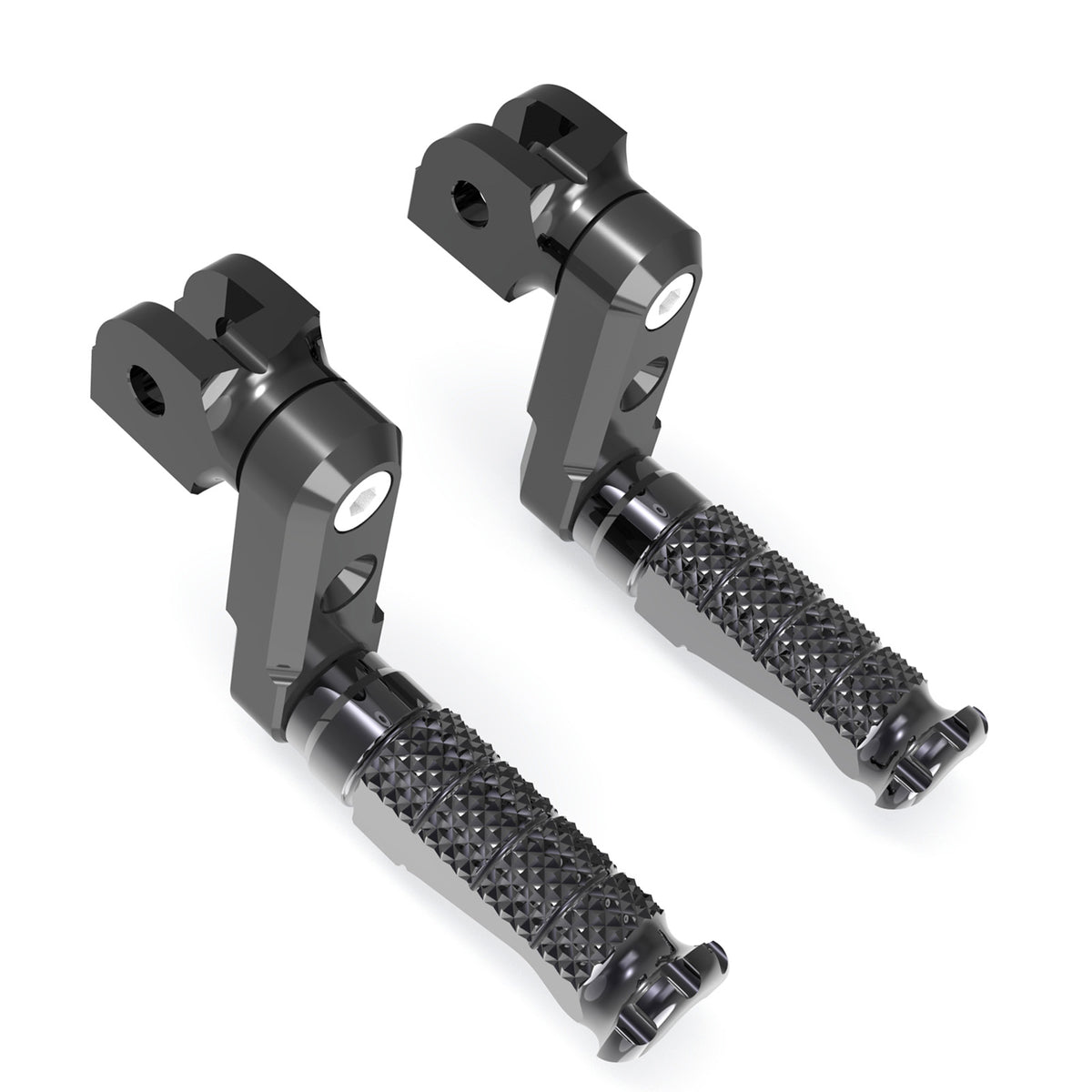 Front view of MC Motoparts 50mm extension foot pegs for Suzuki DL1000, DL650, GW250 with adjustable design and metal construction.