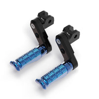 Black 50mm adjustable motorcycle foot pegs for Kawasaki ER6F, ER6N, Ninja 300, and 250R, installed on the front of the bike.