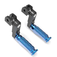 Electric dirt bike 50mm extension foot pegs for Razor RSF350 and RSF650, made by MC Motoparts, shown on front view.