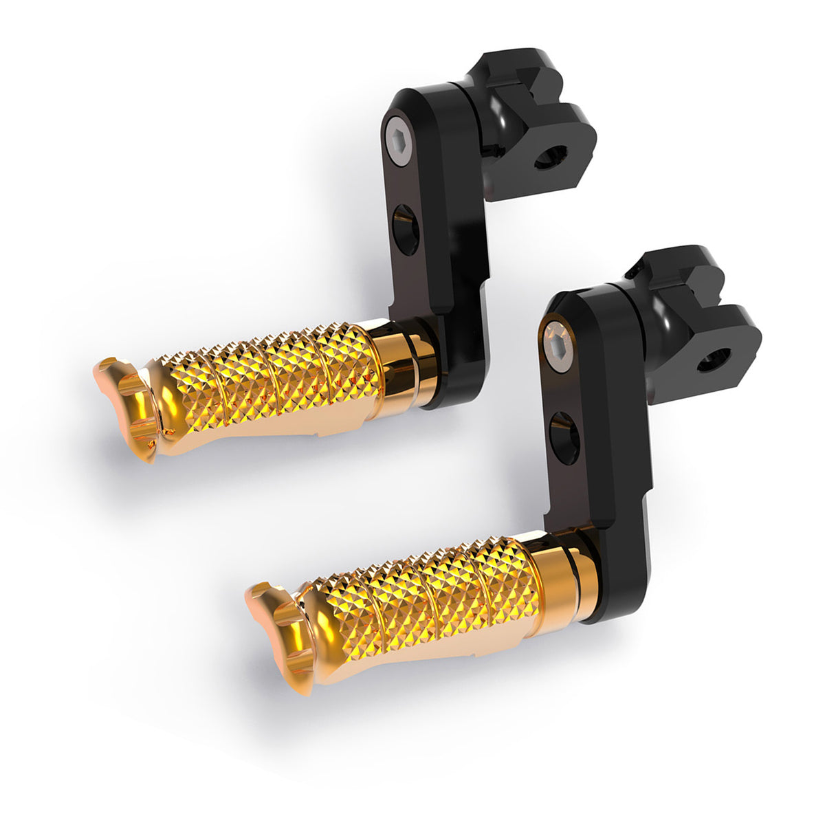 Front view of MC Motoparts 50mm adjustable extension foot pegs for Triumph Daytona 675 Thruxton R motorcycle.