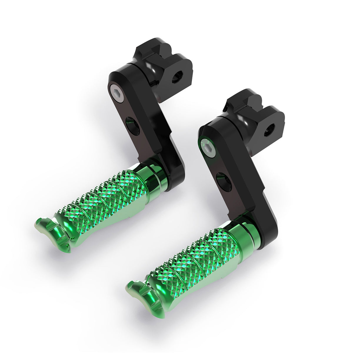 Front view of MC Motoparts 50mm extension foot pegs for Aprilia Mana 850 and RSV4 R-FIGHT motorcycle, showing adjustable design and detailed finish.
