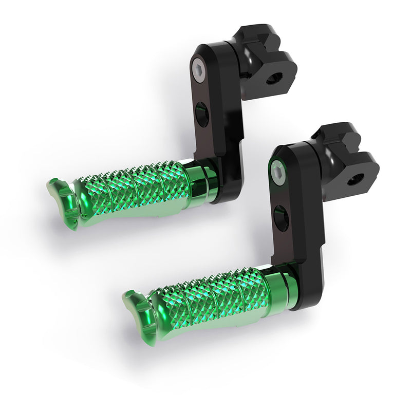 Kawasaki Z H2 Z1000 Z125 Z750 Z900 motorcycle 50mm adjustable aluminum foot pegs by MC Motoparts, front view showing mounting points