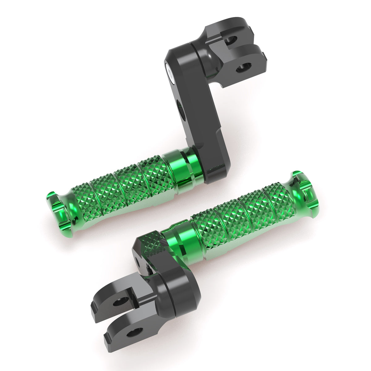 Front view of MC Motoparts 50mm extension foot pegs for Kawasaki GTR1400, Versys 1000, 650 R-FIGHT motorcycle, adjustable and durable.