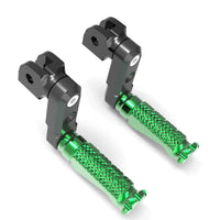 Front view of MC Motoparts 50mm extension foot pegs for Honda VFR800, VFR1200F, NC750X, showing adjustable design and installation.
