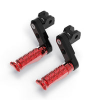 Front view of MC Motoparts 50mm adjustable foot pegs for Yamaha FZ1, FZ6, FZ8, MT-09, and MT-07 motorcycle models.