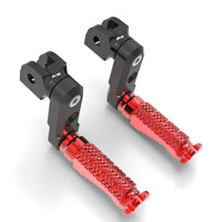 Front view of MC Motoparts 50mm extension foot pegs for BMW S1000R S1000RR R1200GS R-FIGHT, showing installation details.