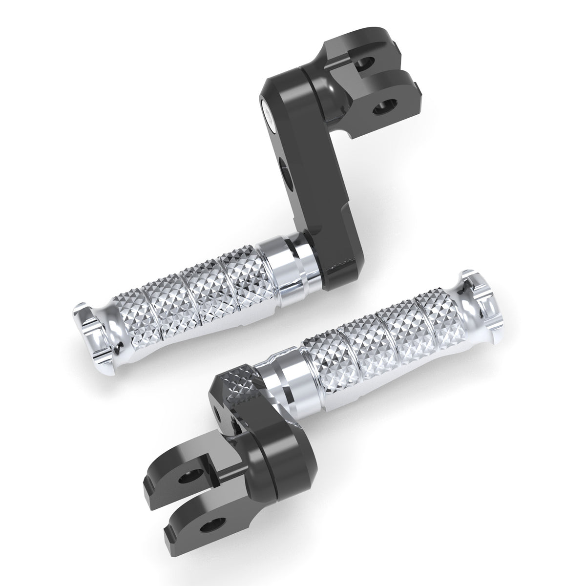 Front view of MC Motoparts 50mm adjustable extension foot pegs for Yamaha TDM900, XJR1300, XJ6 motorcycles.