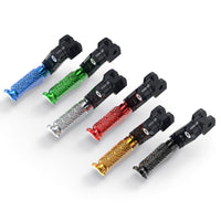 Front view of MC Motoparts 50mm adjustable extension foot pegs for Honda CBR650R, CB500X, and NX500 motorcycle models.