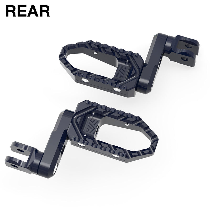 Rear 50mm extension touring foot pegs for Aprilia Tuono 660 RSV4 1100 RS660 by MC Motoparts, wide and durable for riding comfort.