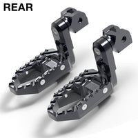Rear 50mm extension touring foot pegs for Yamaha YZF R6 R3 R1 R25, black MC Motoparts wide foot pegs for comfortable riding.