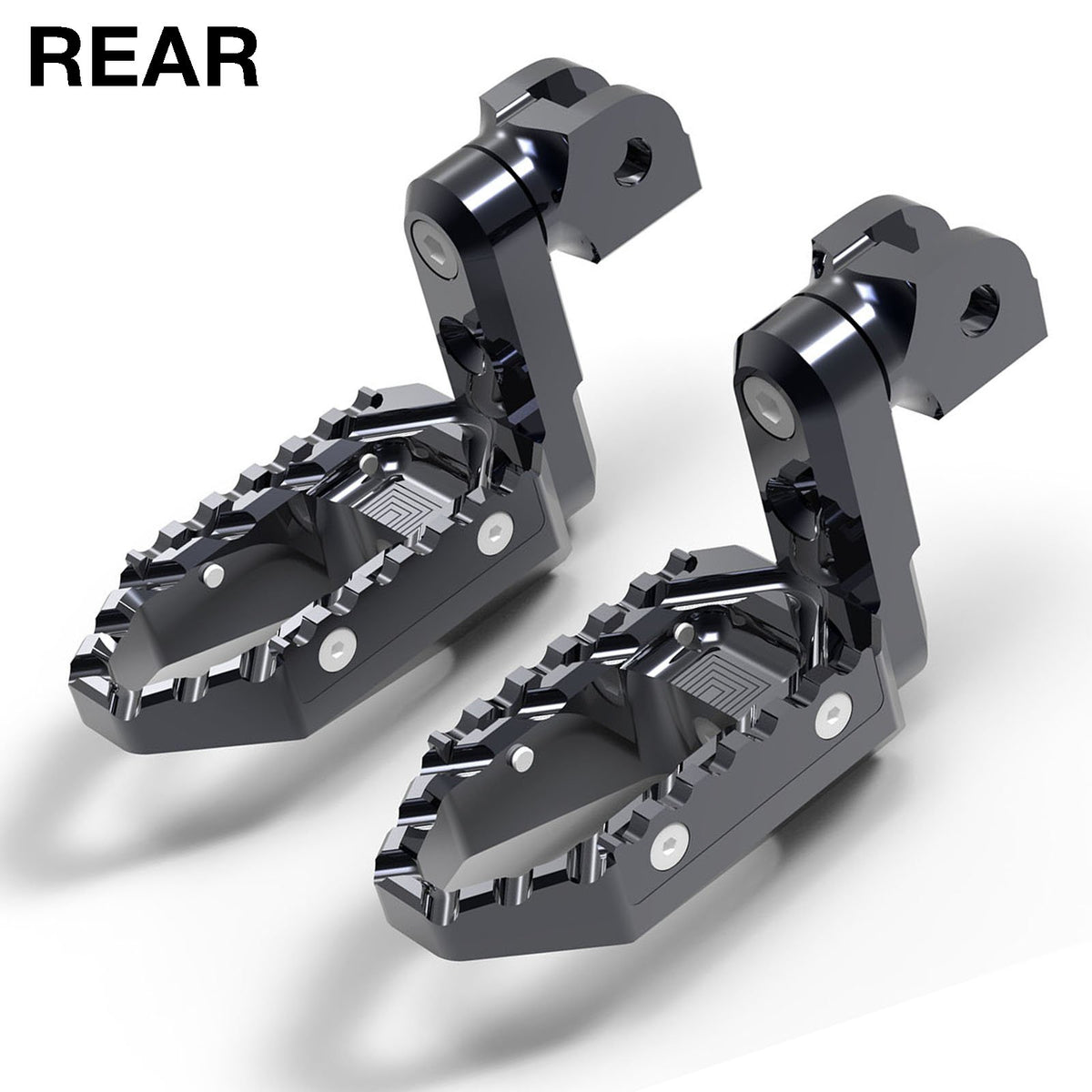 Rear 50mm extension touring foot pegs for Yamaha YZF R6 R3 R1 R25, black MC Motoparts wide foot pegs for comfortable riding.