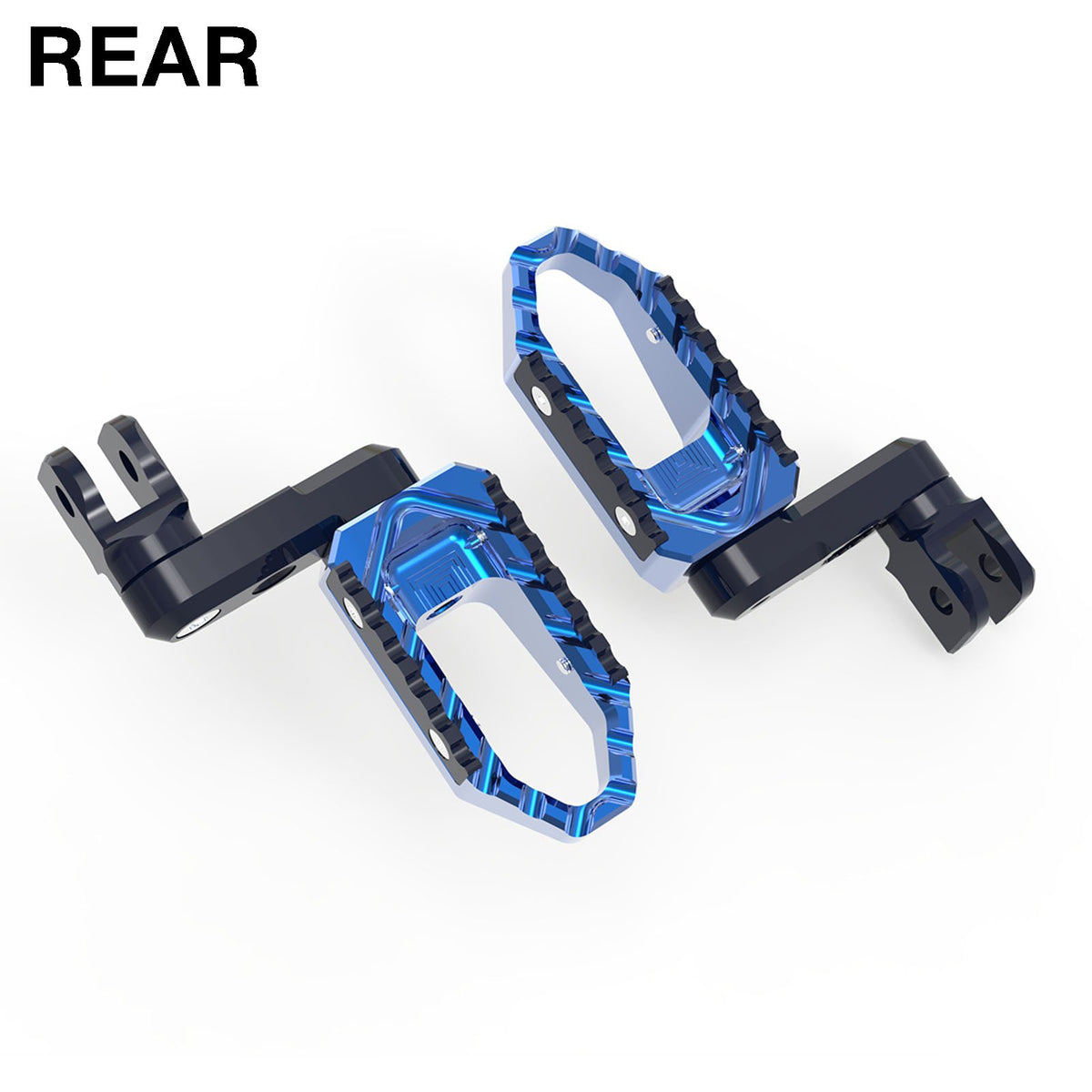 Rear 50mm extension touring foot pegs for Honda CBR1000RR and CBR600RR, black MC Motoparts motorcycle foot pegs on black background.
