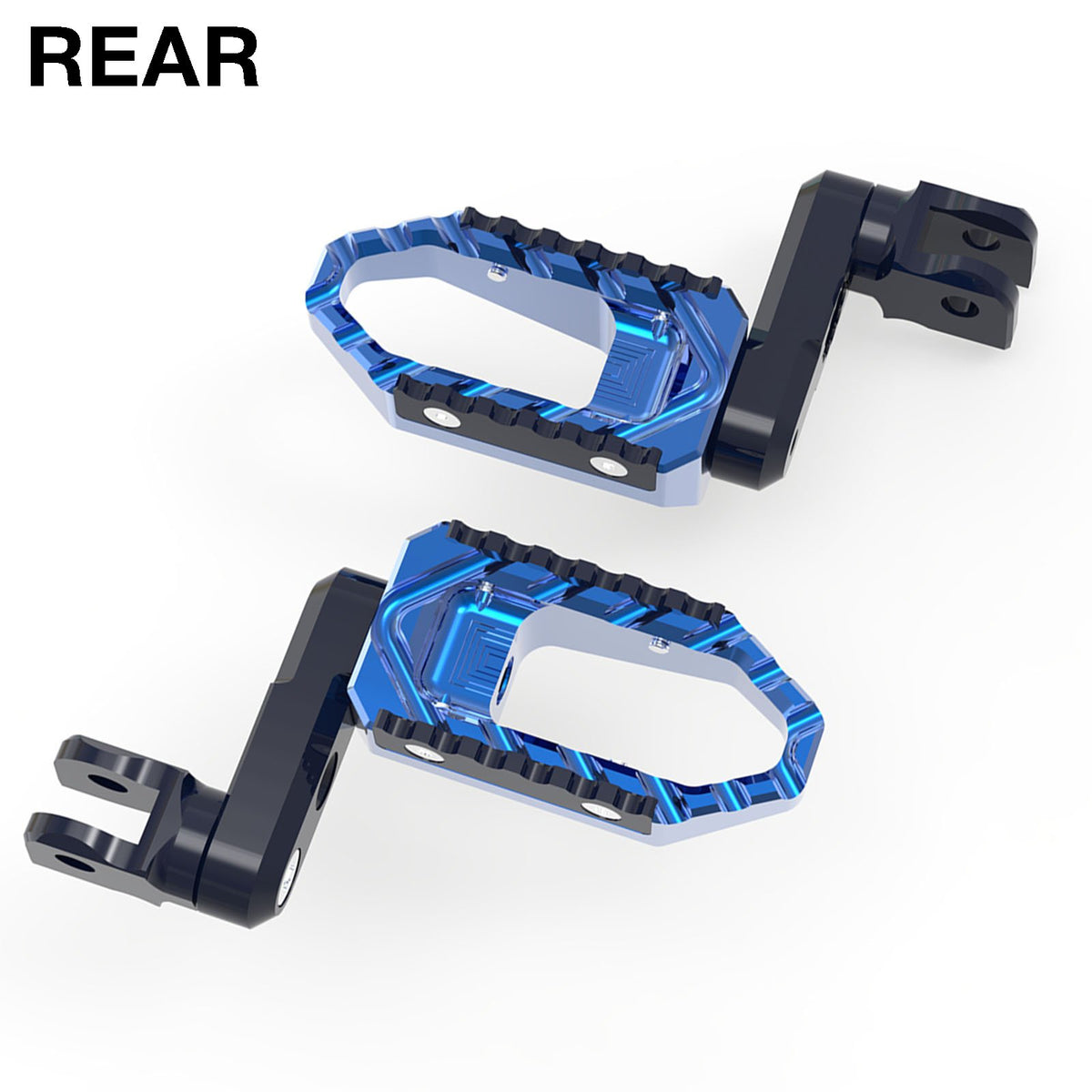 Rear 50mm extension touring foot pegs for Aprilia Tuono 660, RSV4 1100, RS660, and other models by MC Motoparts.