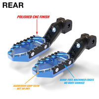 Rear 50mm extension foot pegs for Honda CBR1000RR-R, CB125R, Rebel 500 by MC Motoparts, featuring adjustable touring wide foot pegs.