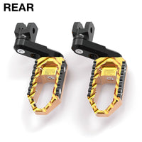 Rear 50mm adjustable touring wide foot pegs for Yamaha MT-09, MT-07, and MT-10 by MC Motoparts, featuring a black finish.