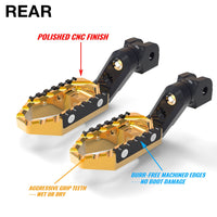 Rear 50mm extension touring foot pegs for Honda CBR1000RR and CBR600RR, black wide foot pegs by MC Motoparts, designed for comfort.