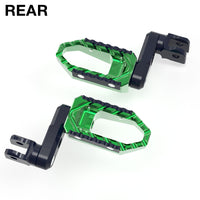Rear 50mm extension touring foot pegs for Suzuki SV650 SV1000 by MC Motoparts, wide and lowered for comfortable riding.