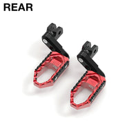 Rear 50mm extension touring foot pegs for Kawasaki ZX-9R Ninja 650 by MC Motoparts, adjustable wide foot pegs with black finish.