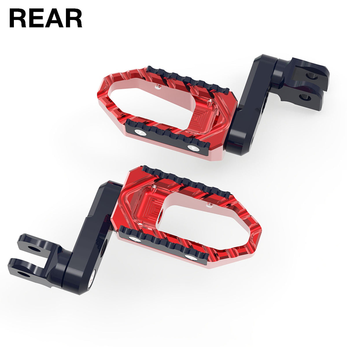 Rear 50mm extension touring foot pegs for Suzuki SV650 and SV1000 by MC Motoparts, wide design, installed on motorcycle.