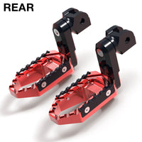 Rear 50mm extension touring wide foot pegs for Aprilia Tuono V4R by MC Motoparts, designed for comfortable riding.