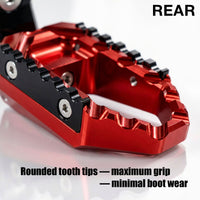Rear 50mm extension touring foot pegs for Yamaha MT-09, MT-07, MT-10 from MC Motoparts, adjustable wide foot pegs for touring comfort.
