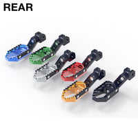 Rear 50mm extension touring foot pegs for Yamaha YZF R6 R3 R1 R25, black MC Motoparts wide foot pegs, suitable for touring and comfort.