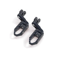MC Motoparts 40mm extension foot pegs for Kawasaki ZX-4RR, ZX-25R, Ninja 1000, with multi-step lowering design, black finish.