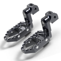 MC Motoparts touring 40mm extension foot pegs for Tuono 125, 660, 1000 V4R V4R TRC motorcycle, front view with black finish